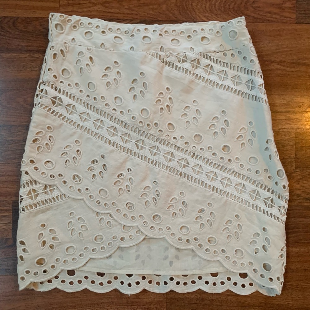 H&M Beige Eyelet Midi Skirt